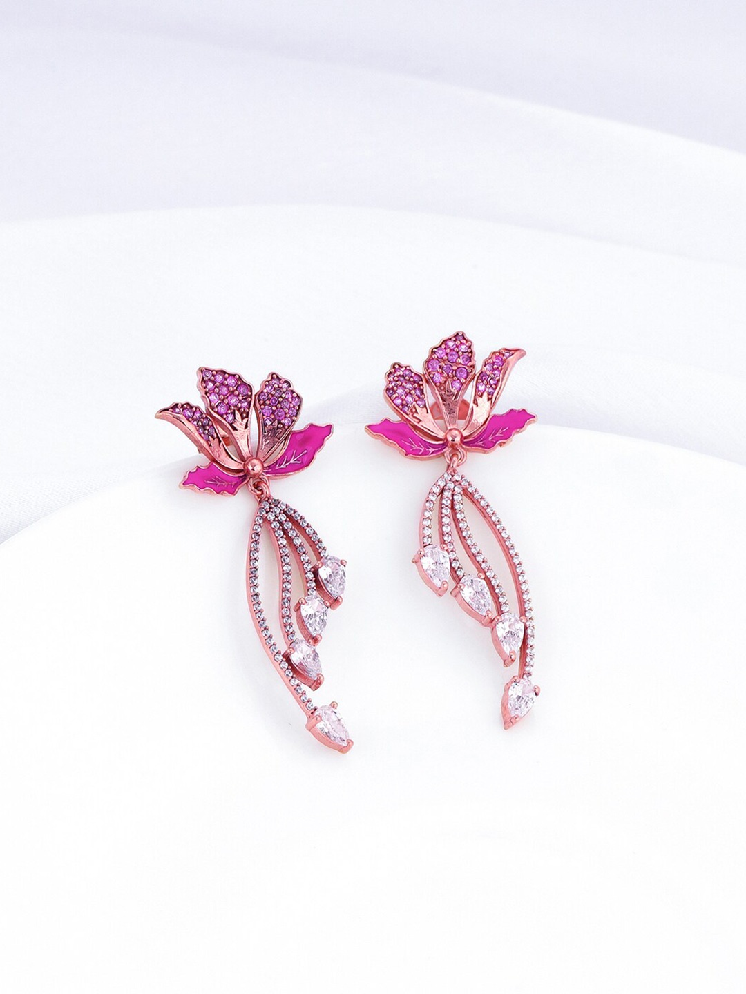 

GIVA Rose Gold-Plated 925 Sterling Silver Stone Studded Contemporary Drop Earrings