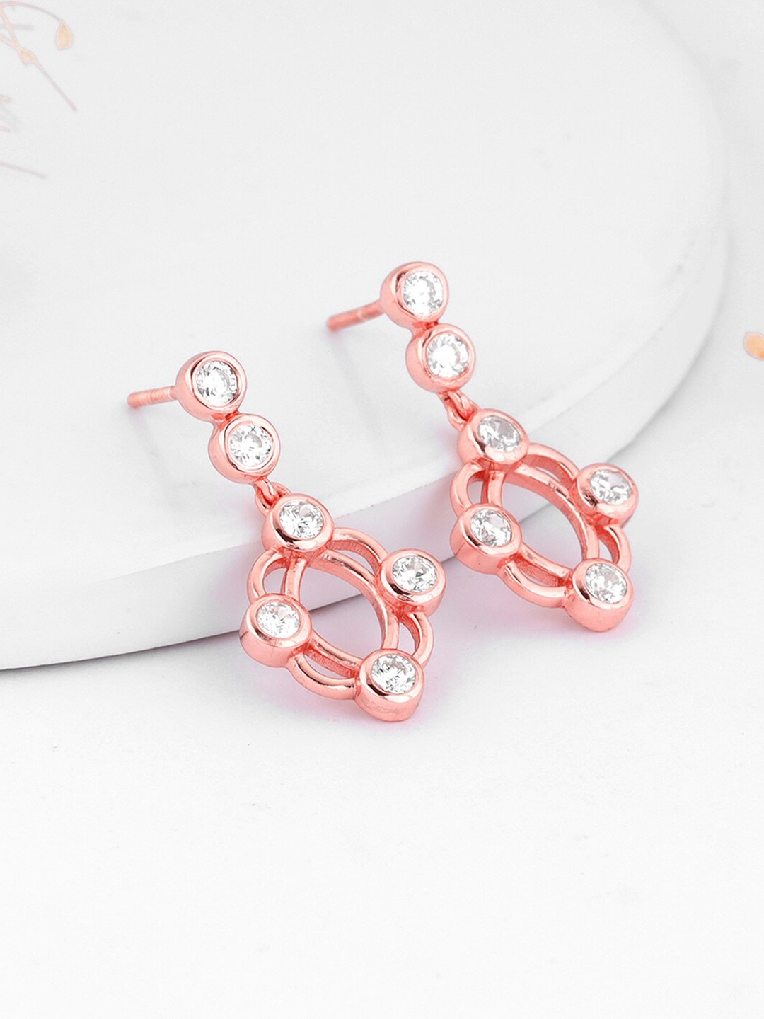 

GIVA Rose Gold-Plated 925 Sterling Silver Contemporary Zircon Studded Drop Earrings
