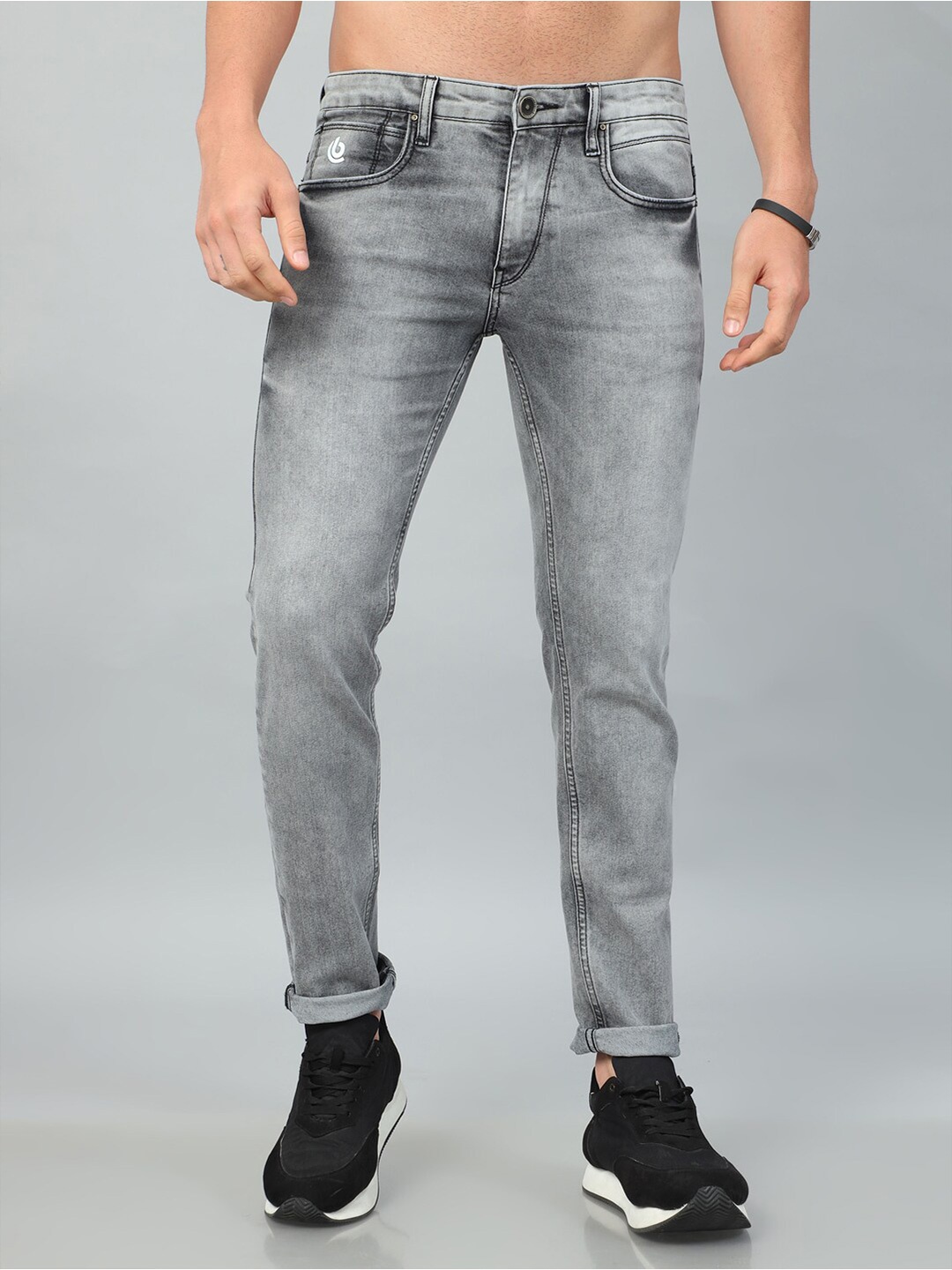 

Bushirt Men Grey Slim Fit Clean Look Heavy Fade Crinkle Stretchable Jeans