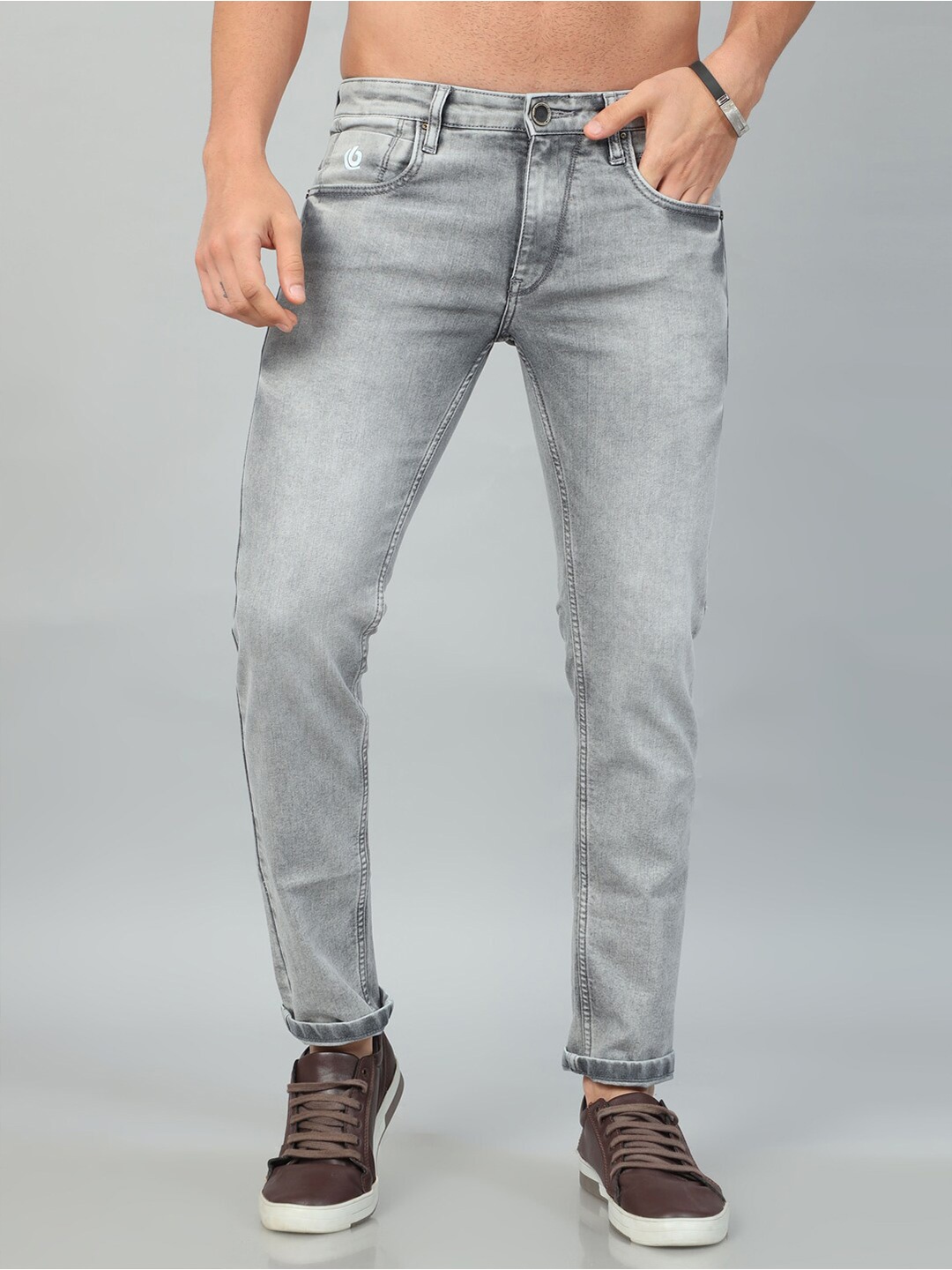 

Bushirt Men Slim Fit Clean Look Heavy Fade Stretchable Jeans, Grey