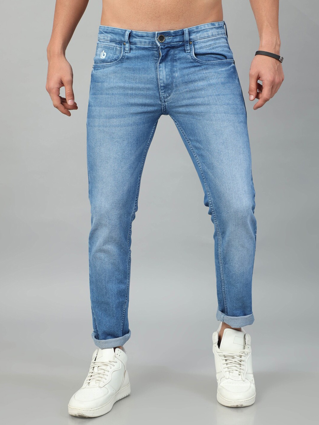 

Bushirt Men Slim Fit Clean Look Light Fade Whiskers Stretchable Jeans, Blue