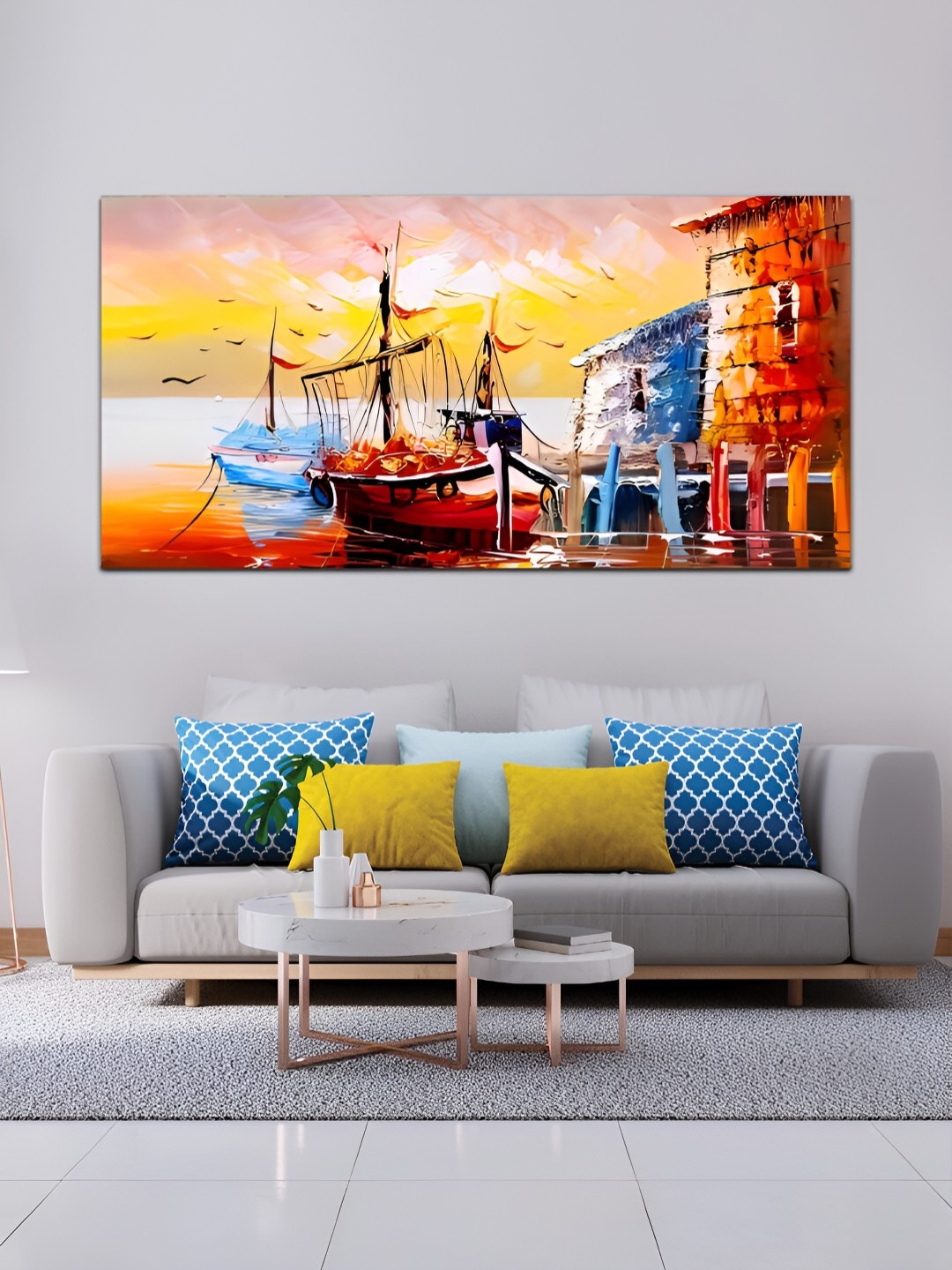 

MITHILA Handicrafts Orange & Blue Venice Italy Beautiful Canvas Painting Wall Art