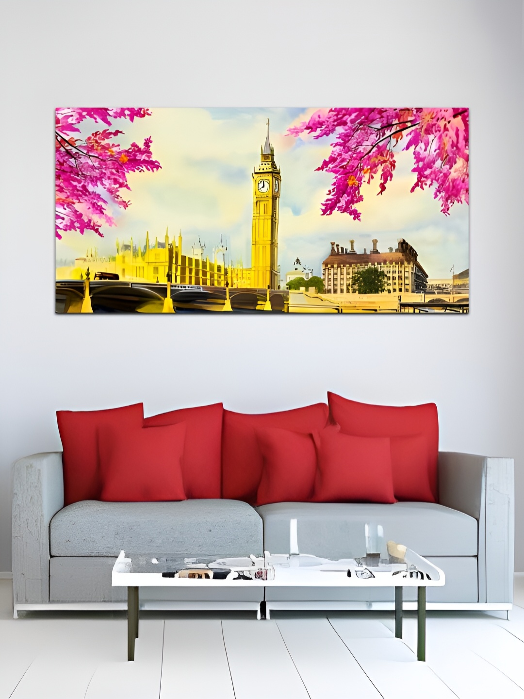 

MITHILA Handicrafts Pink & Yellow Beautiful London Street Canvas Painting Wall Art