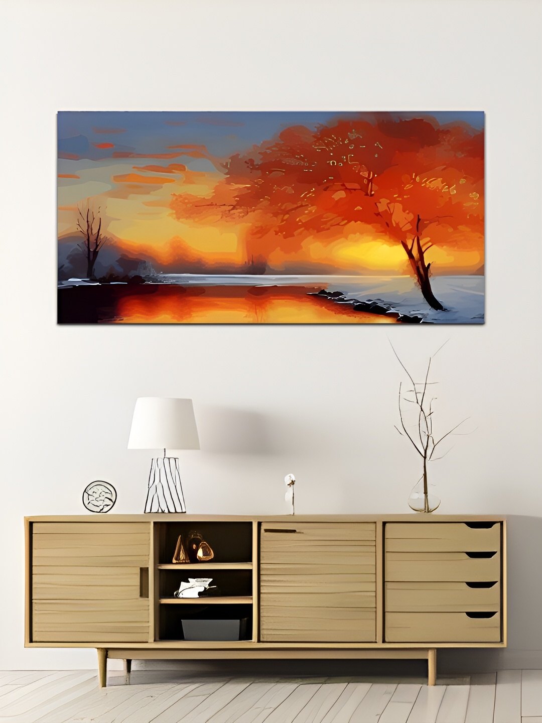 

MITHILA Handicrafts Orange & Yellow Nature landscape Canvas Painting Wall Art
