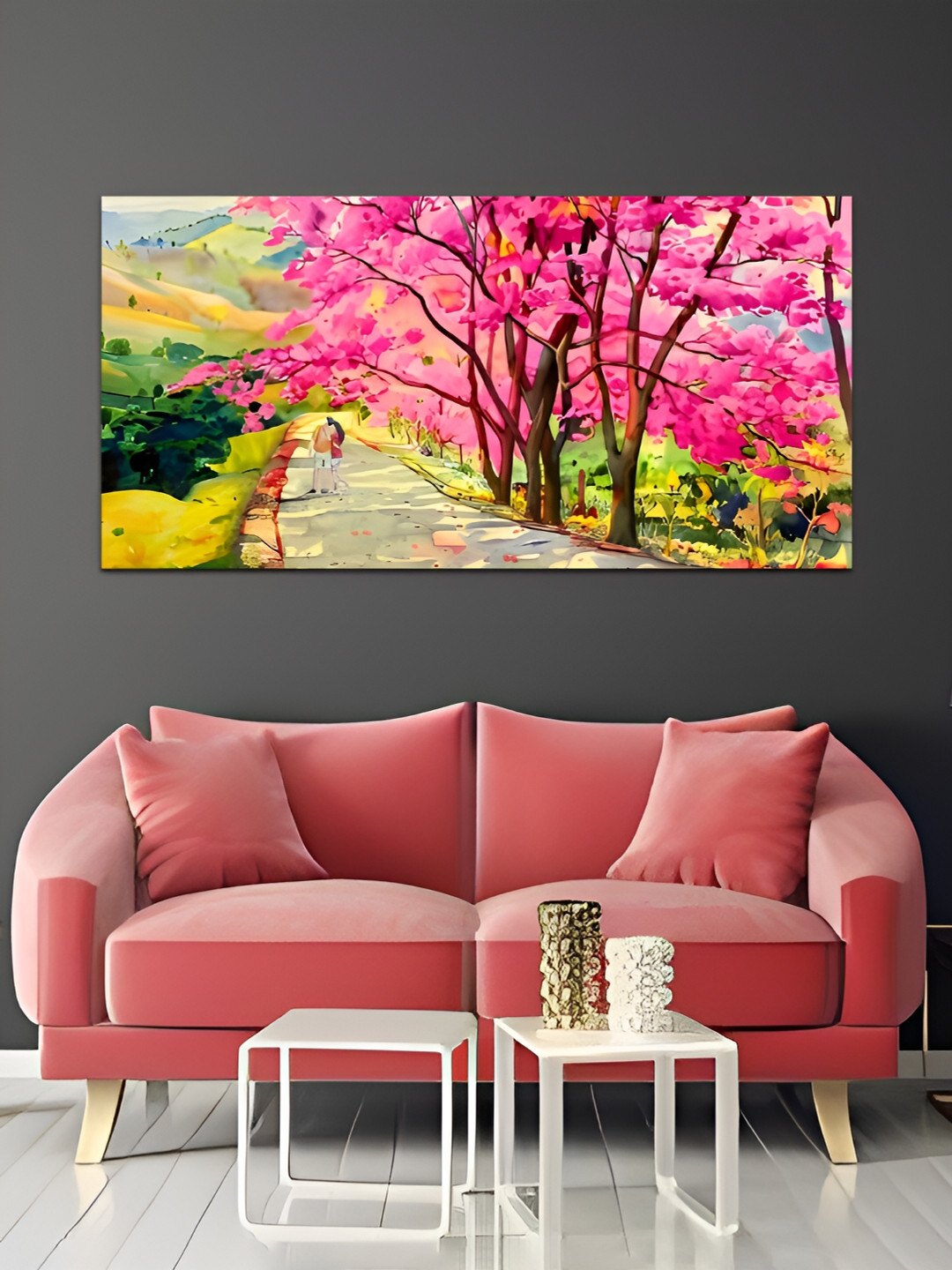 

MITHILA Handicrafts Pink & Green Canvas Paintings Wall Art