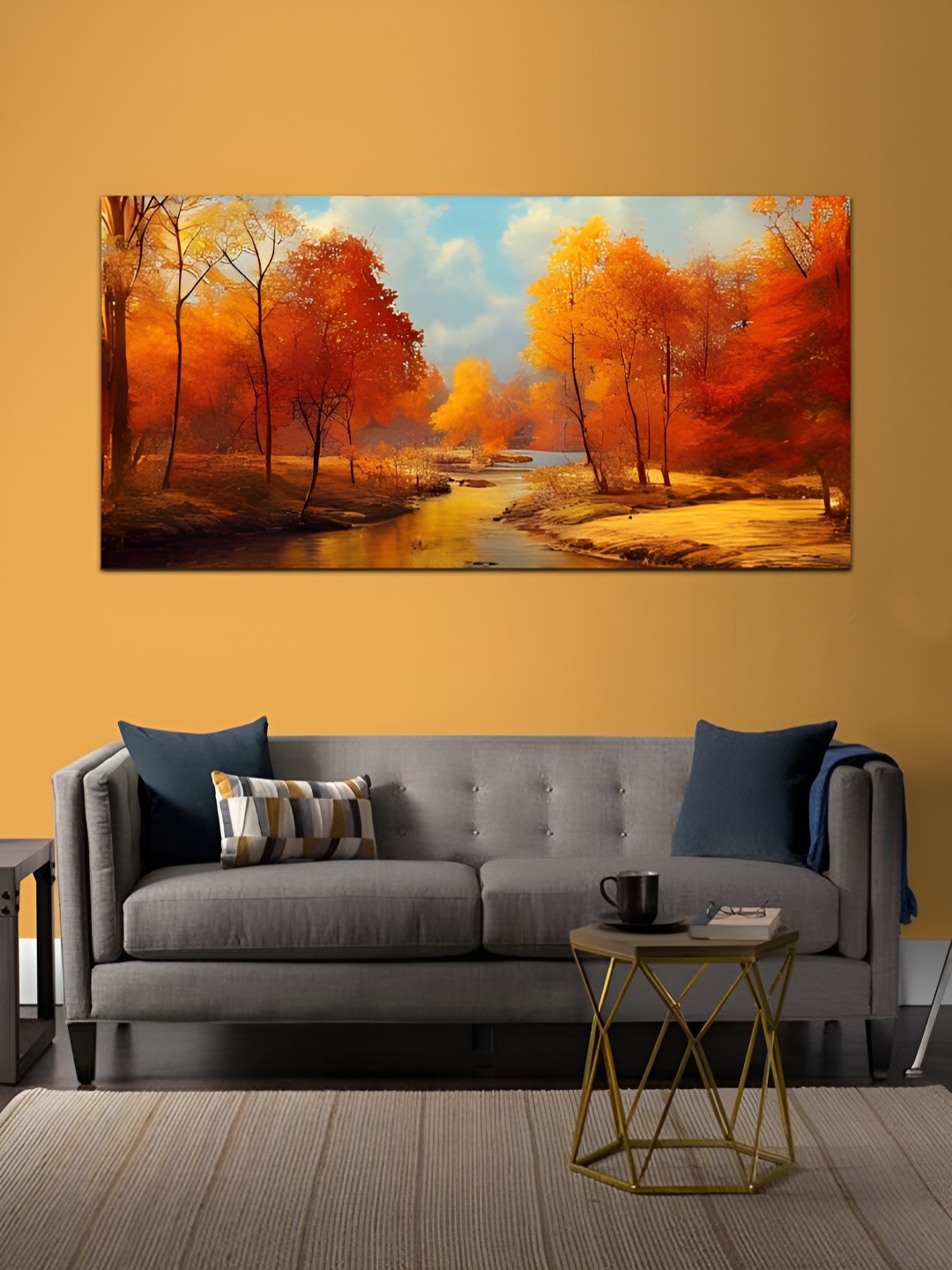 

MITHILA Handicrafts Orange Beautiful View Of Autumn Forest Canvas Painting Wall Art