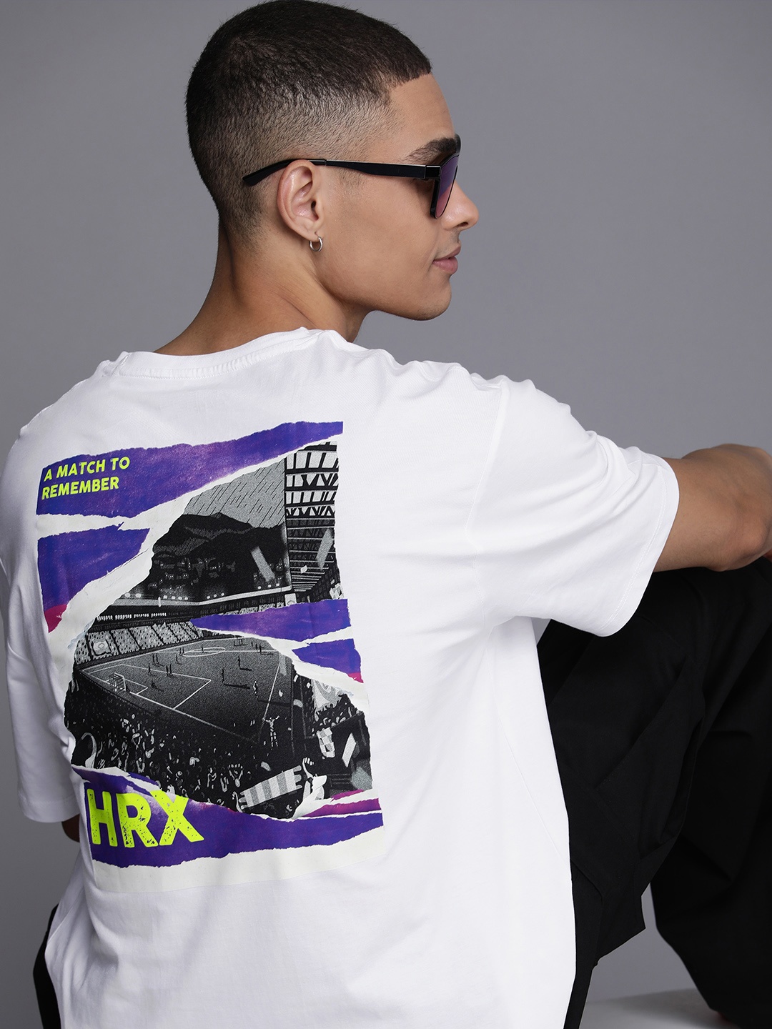 

HRX by Hrithik Roshan Taped Brand Logo Printed Pure Cotton T-shirt, White