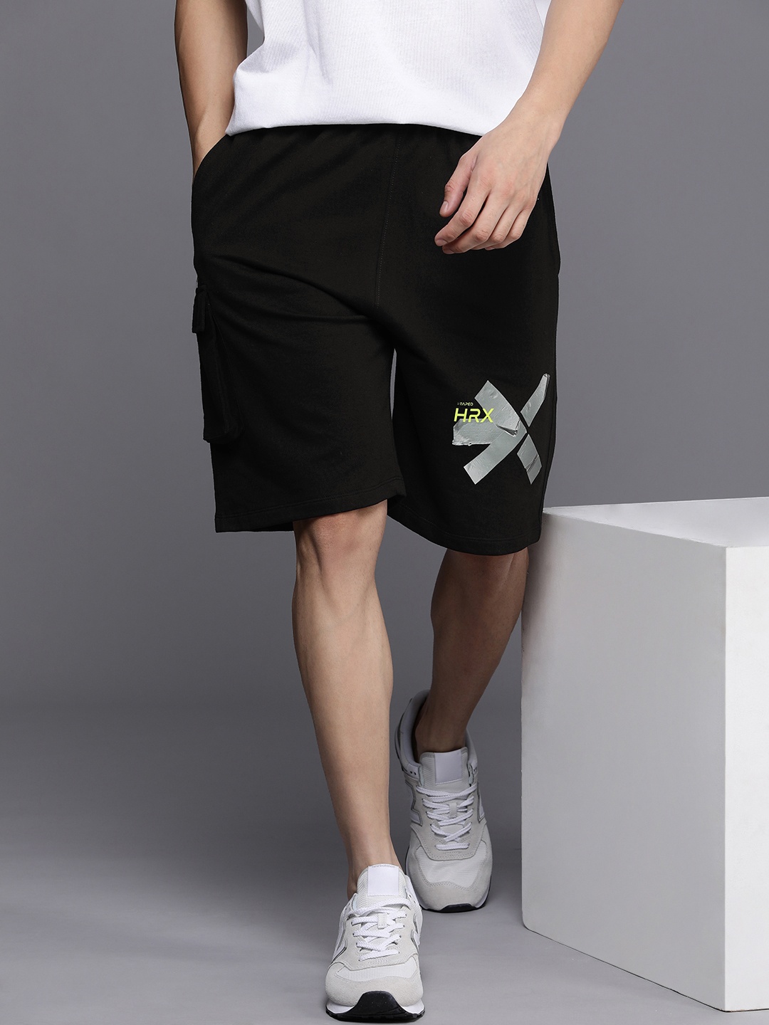 

HRX by Hrithik Roshan Taped Men Mid Rise Relaxed Fit Printed Regular Shorts, Black