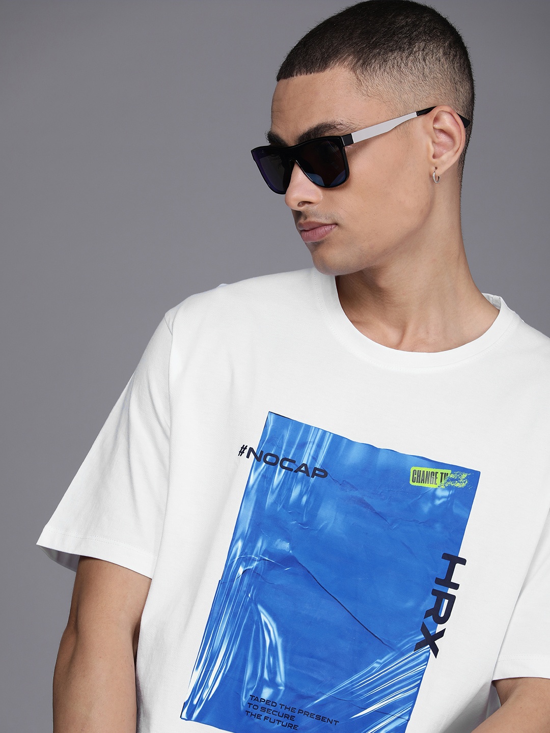 

HRX by Hrithik Roshan Taped Pure Cotton Graphic Printed Casual T-shirt, White