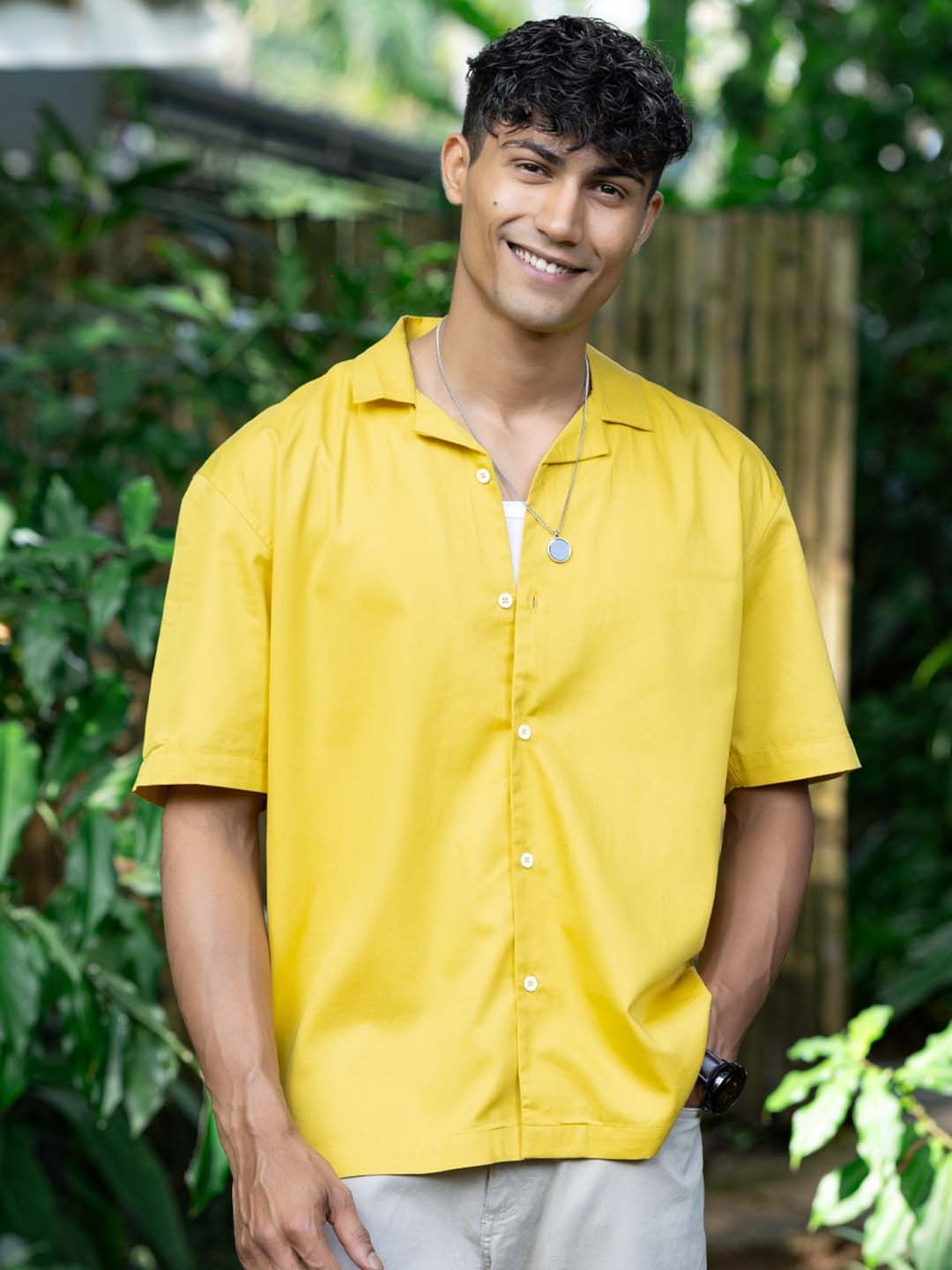 

Wellbi Comfort Cuban Collar Pure Cotton Casual Shirt, Yellow