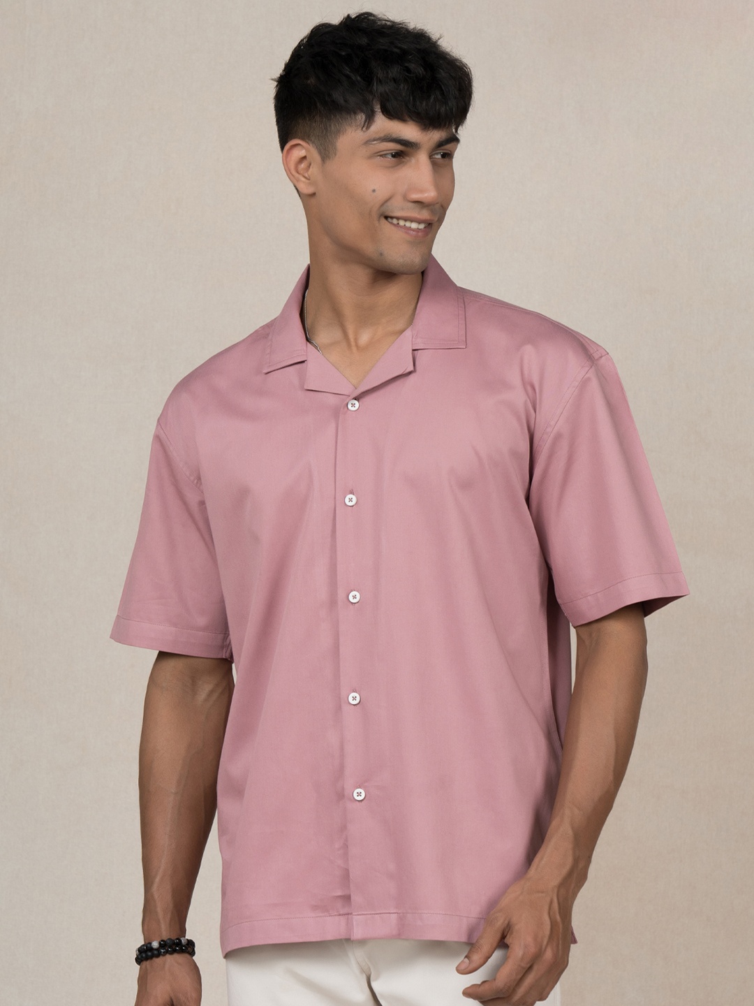 

Wellbi Comfort Cuban Collar Pure Cotton Casual Shirt, Pink