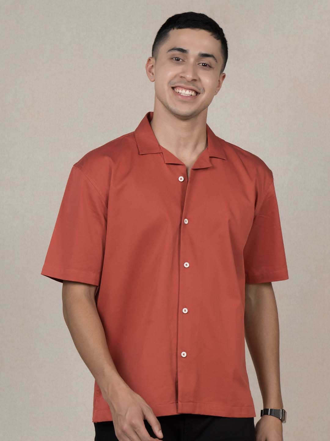 

Wellbi Comfort Cuban Collar Pure Cotton Casual Shirt, Red