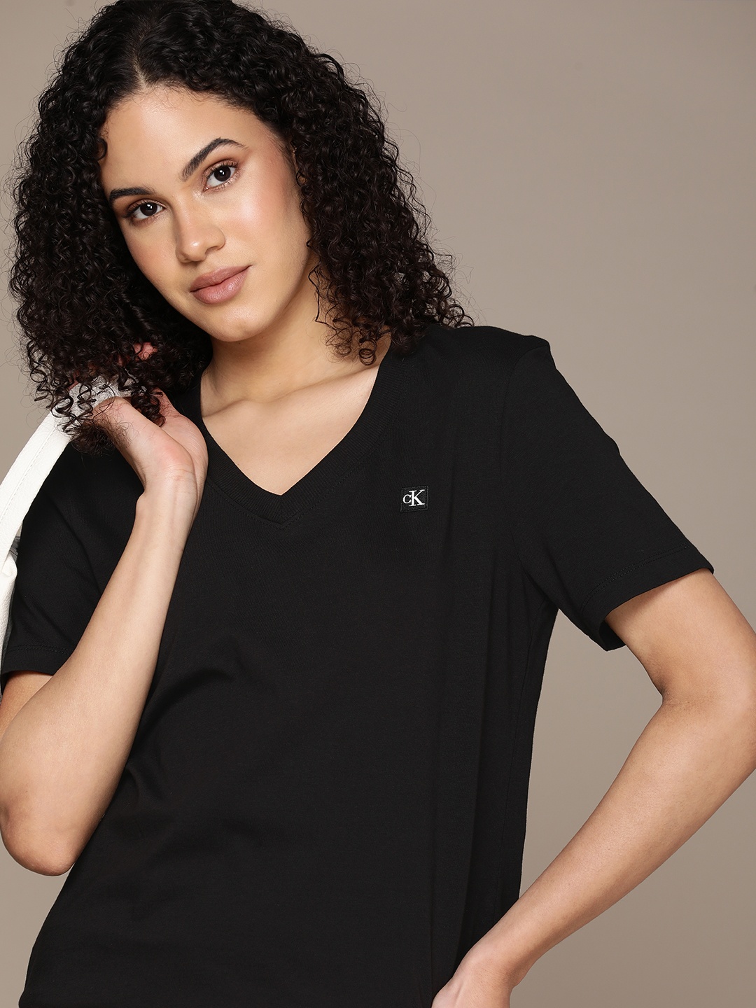 

Calvin Klein Jeans Pure Cotton V-Neck Casual T-shirt, Black