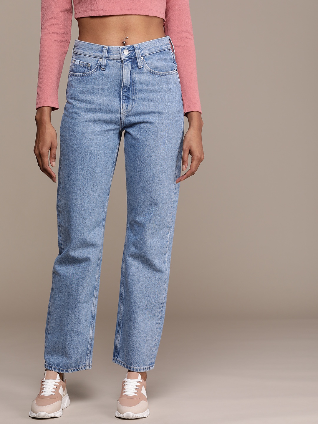

Calvin Klein Jeans Women Pure Cotton Straight Fit High-Rise Light Fade Jeans, Blue