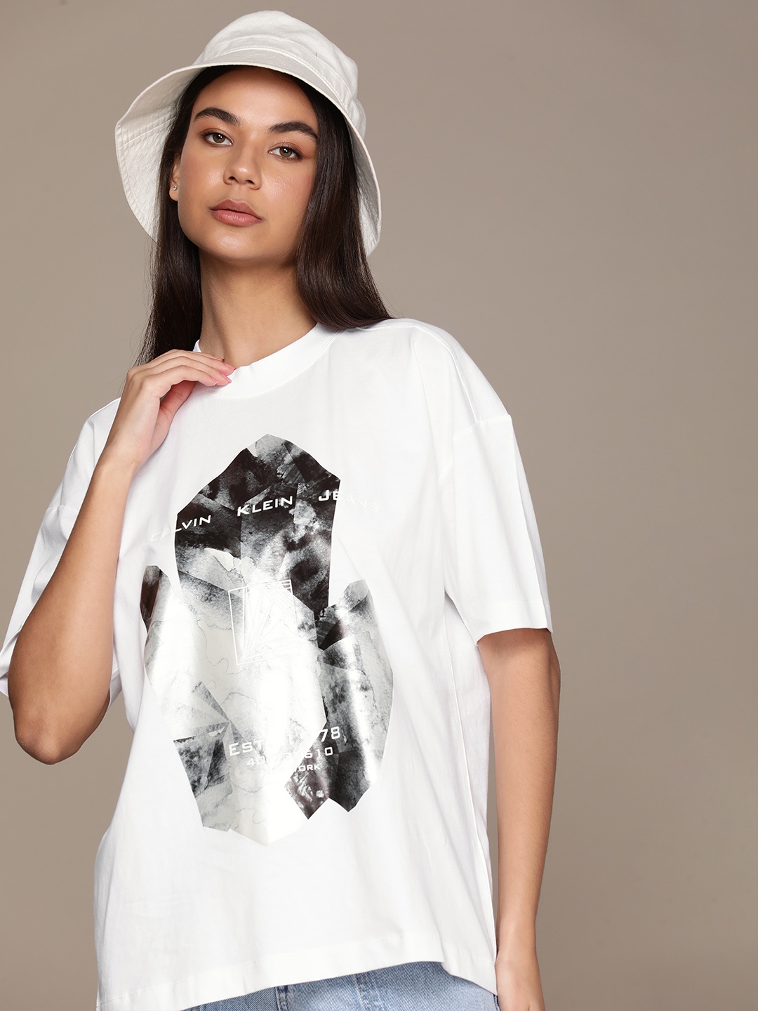 

Calvin Klein Jeans Pure Cotton Relaxed Fit Graphic Printed T-shirt, White