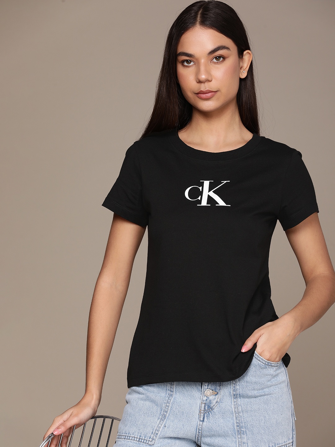 

Calvin Klein Jeans Pure Cotton Brand Logo Printed Slim Fit T-shirt, Black