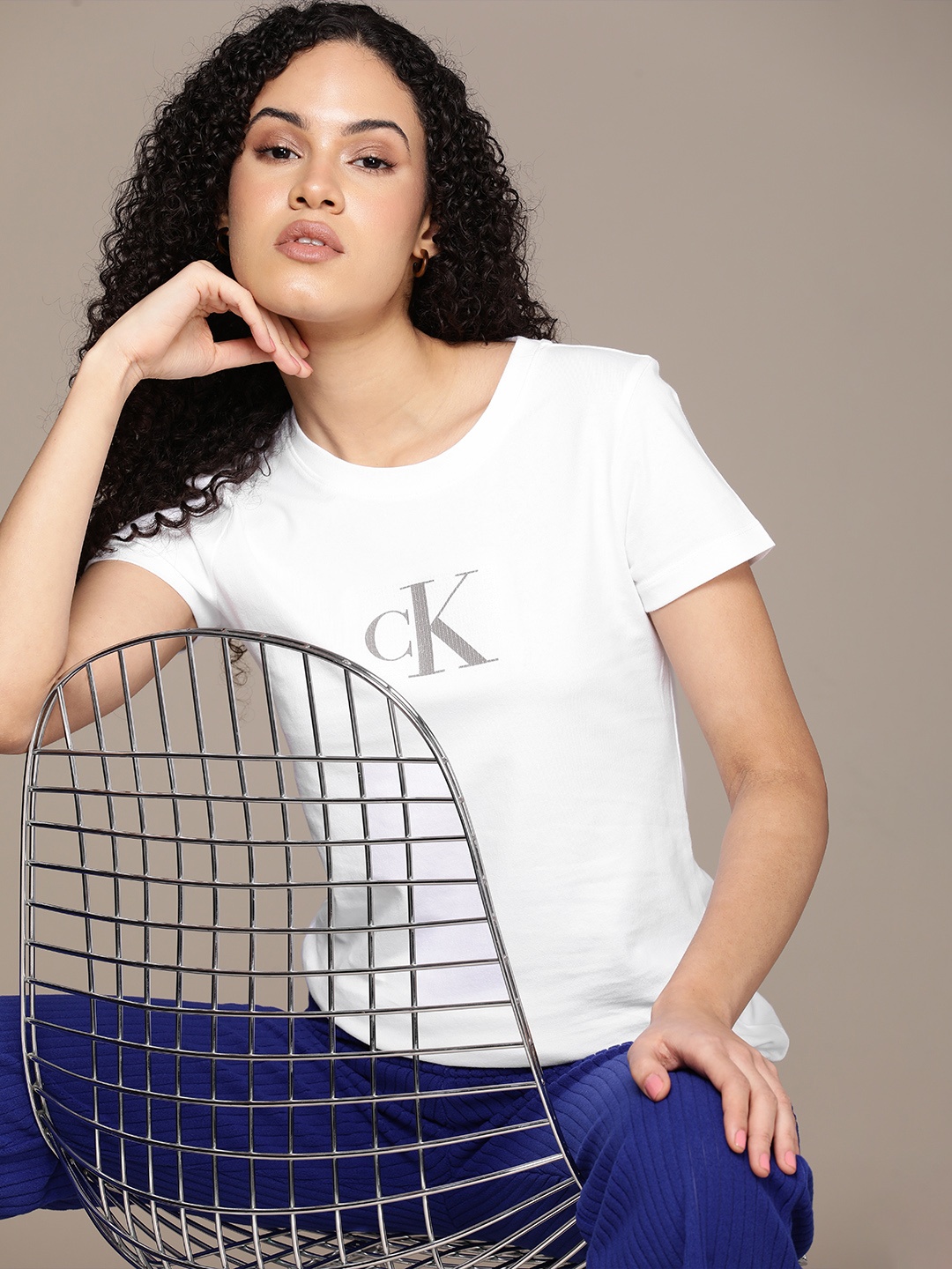 

Calvin Klein Jeans Pure Cotton Brand Logo Printed Slim Fit T-shirt, White