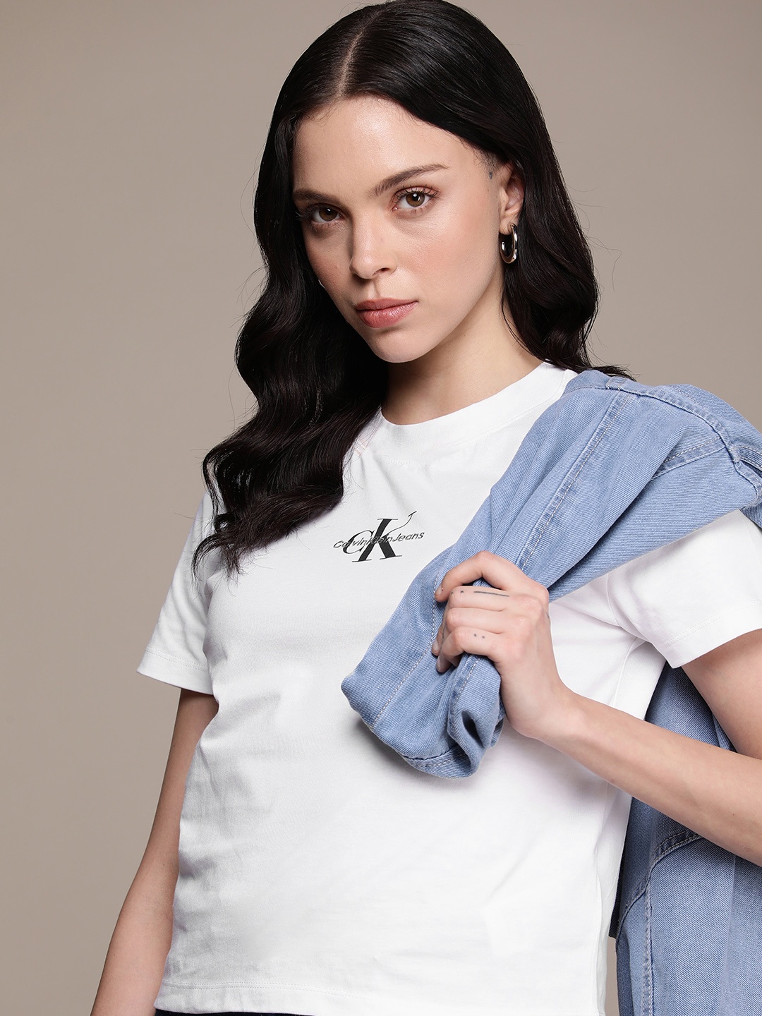 

Calvin Klein Jeans Brand Logo Printed Pure Cotton T-shirt, White