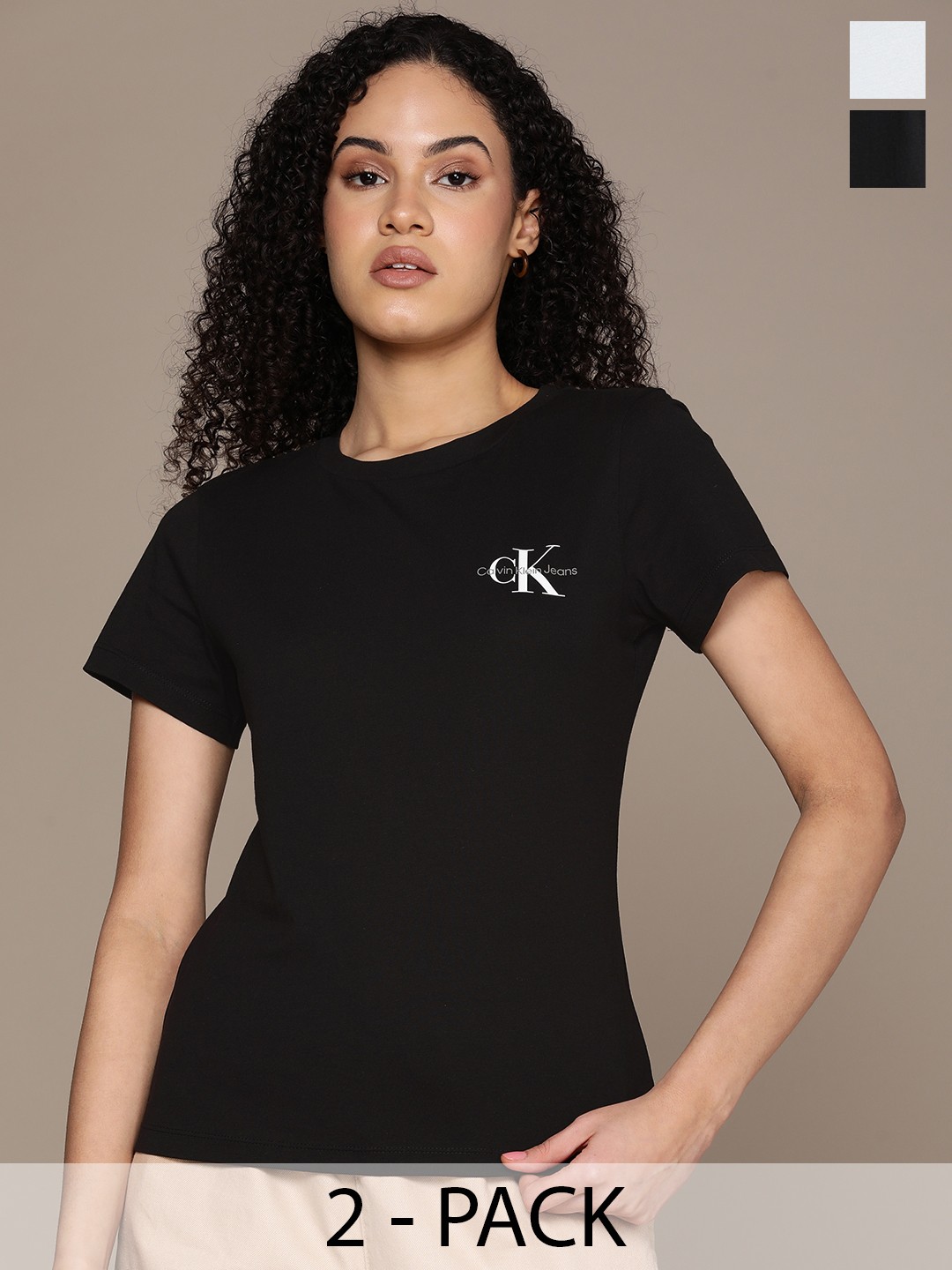 

Calvin Klein Jeans Pack Of 2 Brand Logo Printed Pure Cotton Slim Fit T-shirt, Black