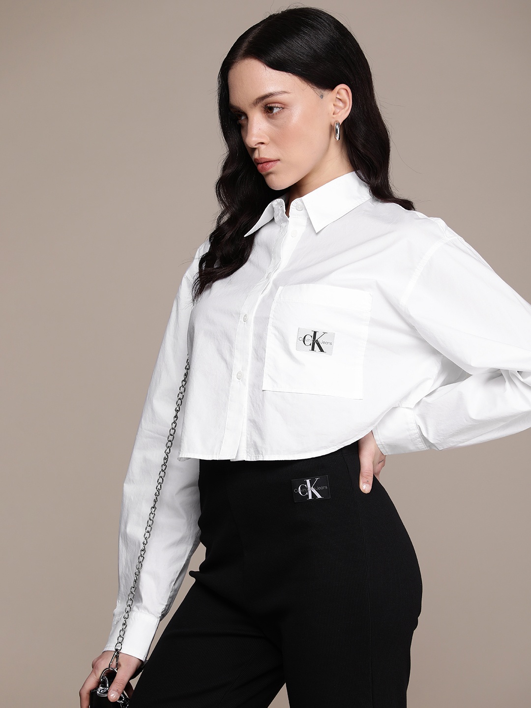 

Calvin Klein Jeans Solid Pure Cotton Crop Casual Shirt, White