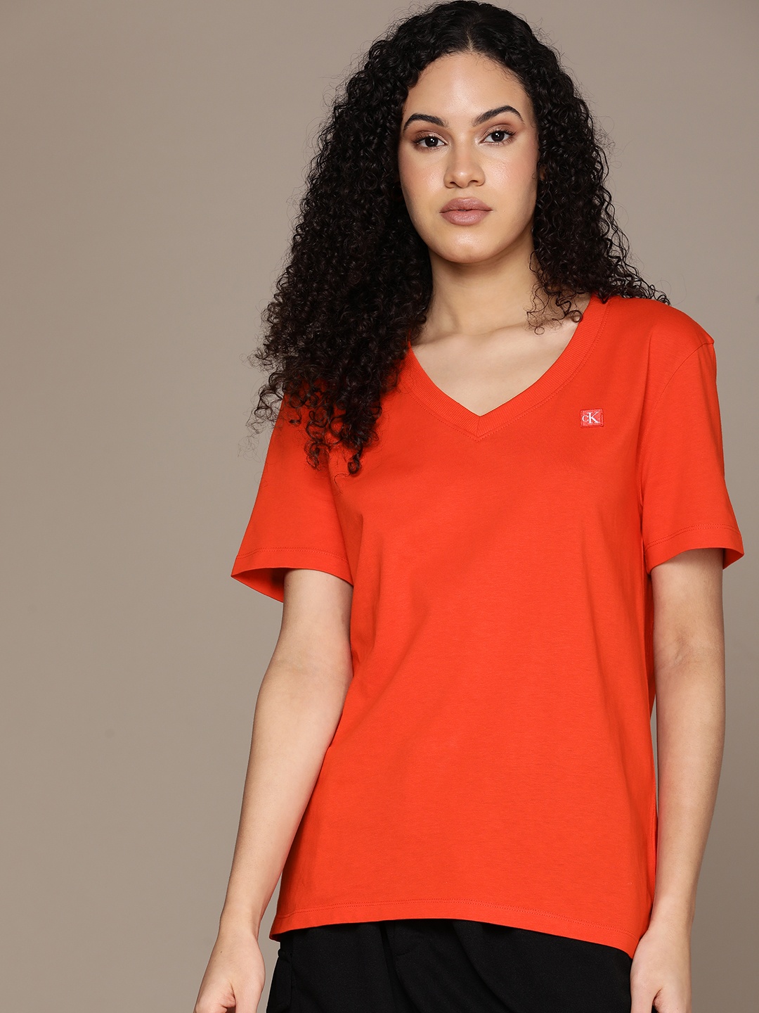 

Calvin Klein Jeans V-Neck Pure Cotton T-shirt, Orange