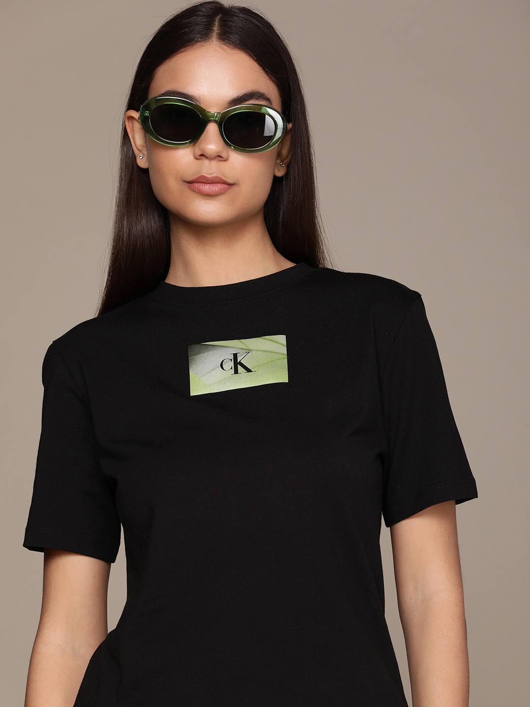 

Calvin Klein Jeans Pure Cotton Brand Logo Printed Slim Fit T-shirt, Black