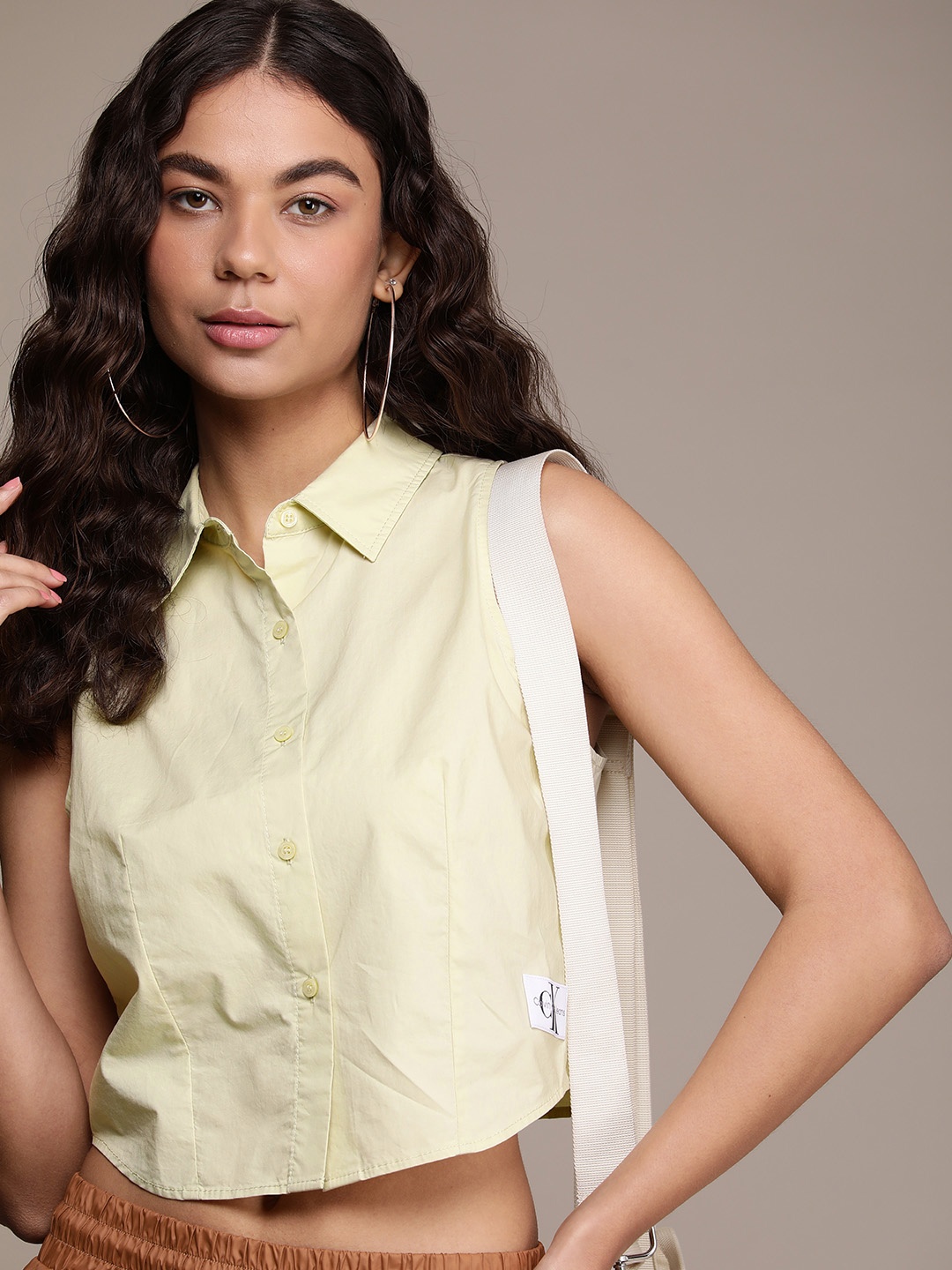 

Calvin Klein Jeans Women Pure Cotton Crop Casual Shirt, Green