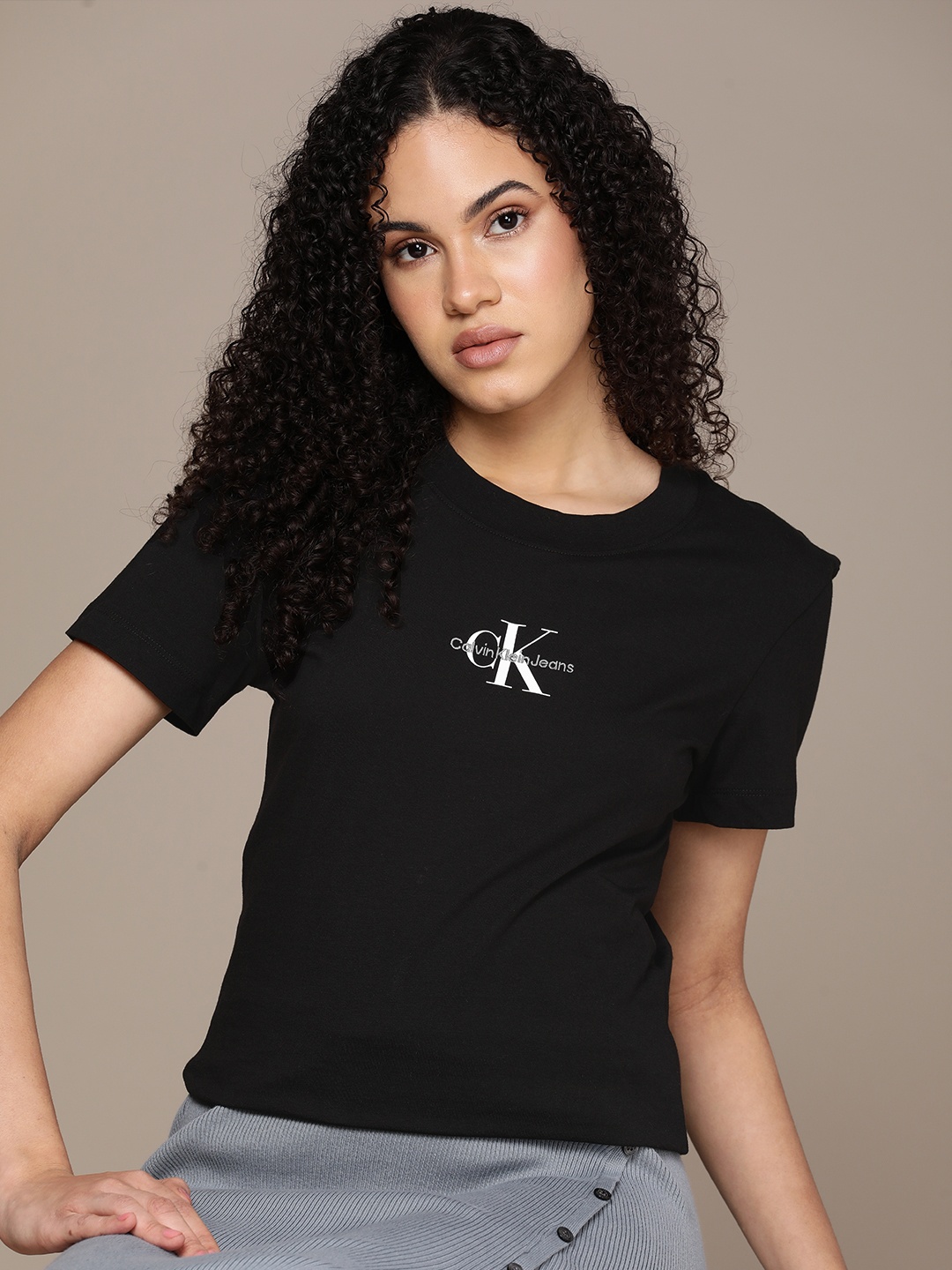 

Calvin Klein Jeans Pure Cotton Brand Logo Printed Slim Fit T-shirt, Black