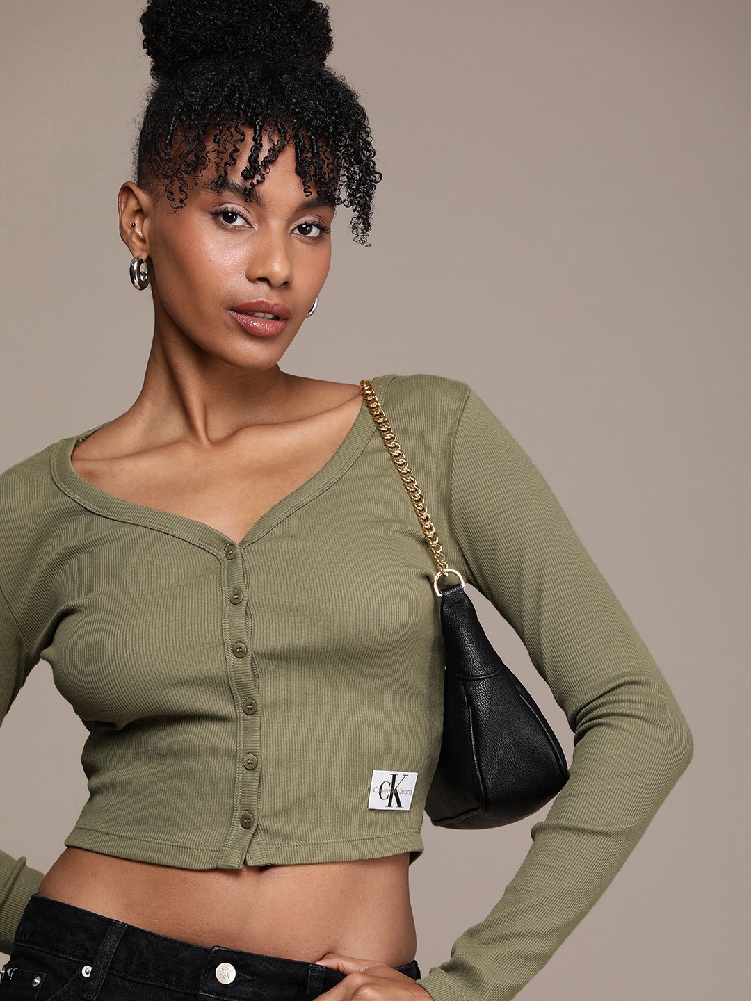 

Calvin Klein Jeans Ribbed Crop Top, Olive