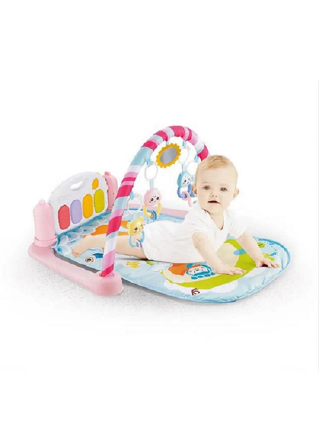 

OPINA Infants Piano Mat & Fitness Rack with Rattle Ball New Born Toy, Pink