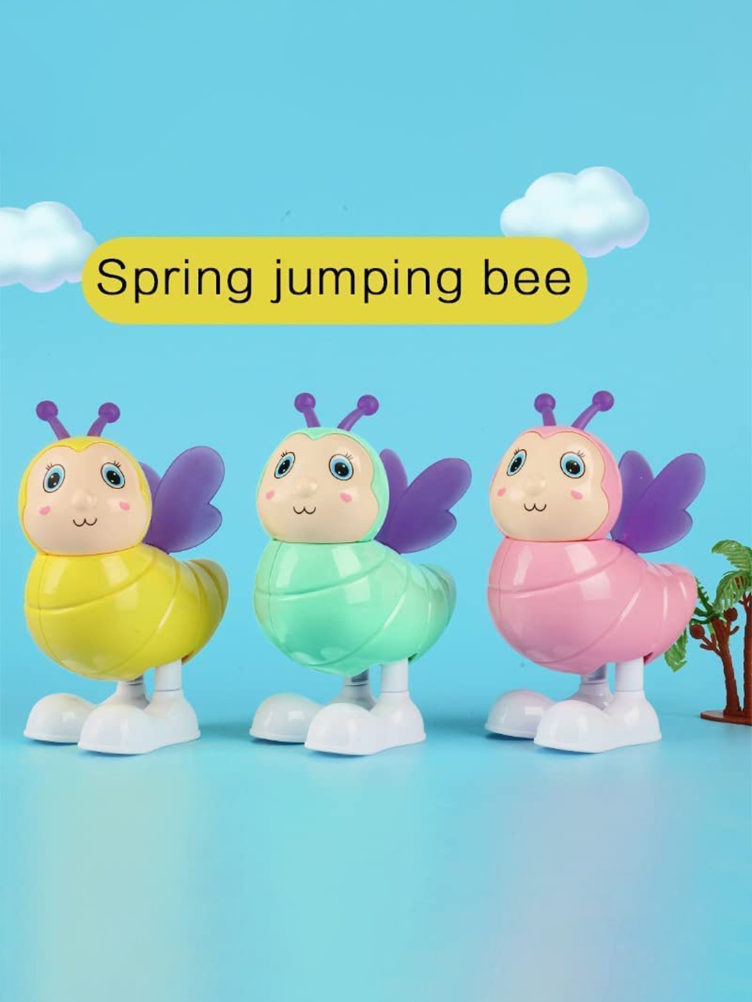 

OPINA Infant 3 Pcs Key Wind Up Jumping Bee Toys, Yellow