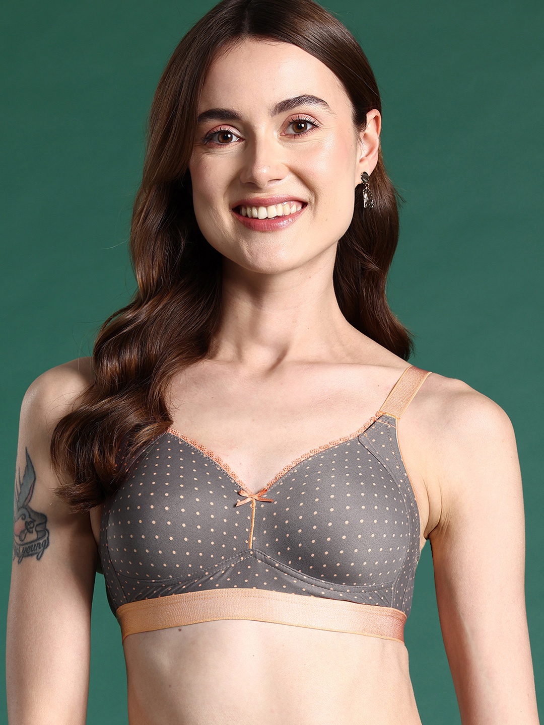 

DressBerry Polka Dot Bra Full Coverage Anti Odour Heavily Padded Bra, Brown