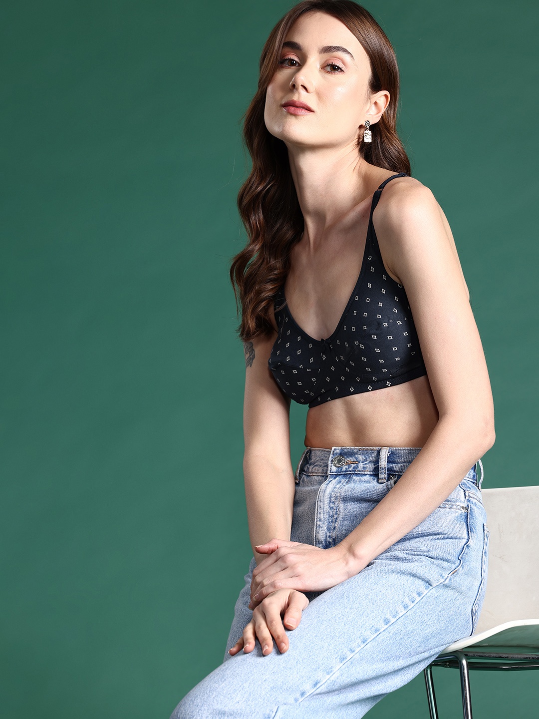 

DressBerry Geometric Printed Anti Odour Full Coverage Bra, Navy blue