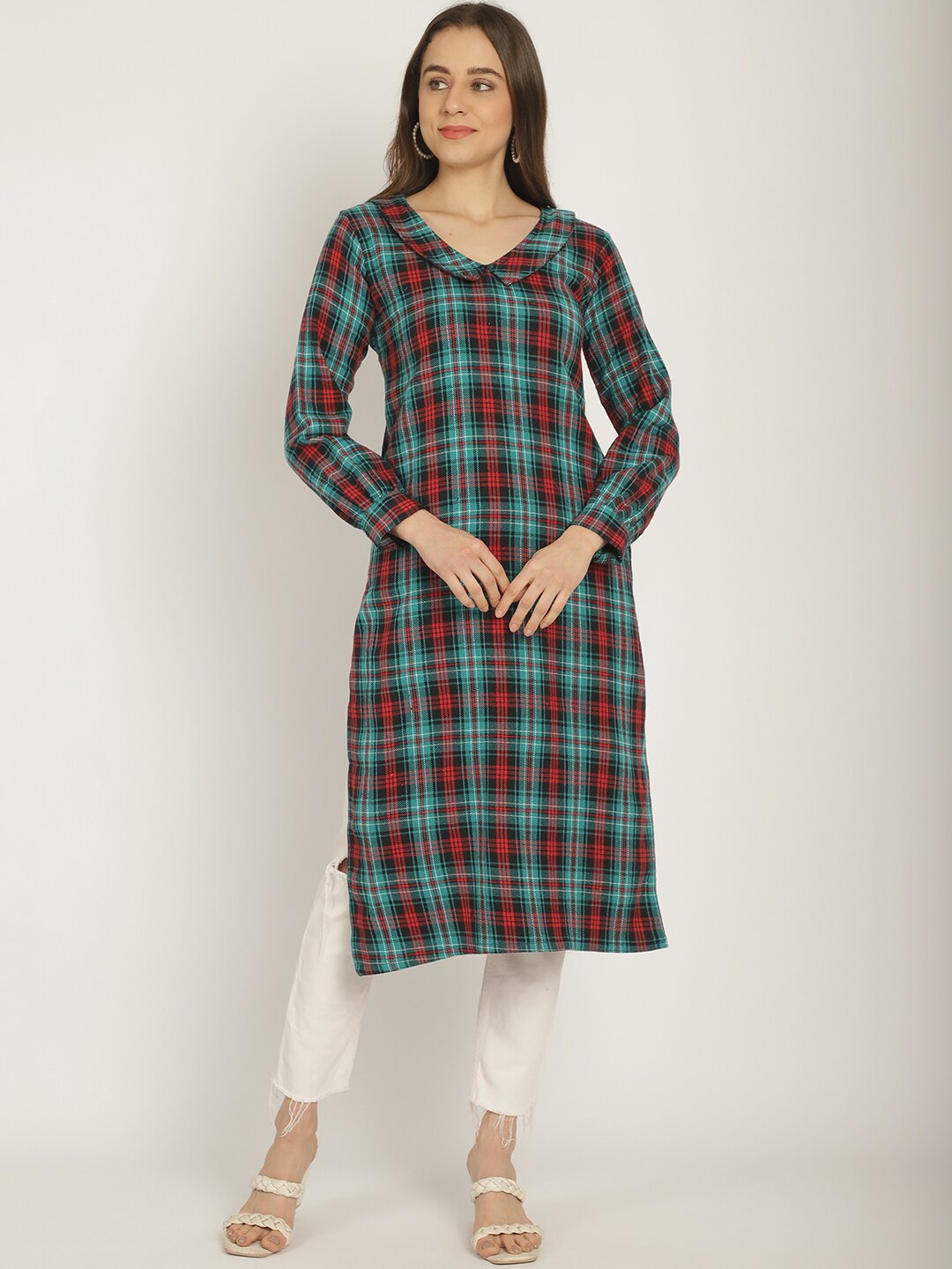 

Enchanted Drapes Checked Straight Kurta, Green