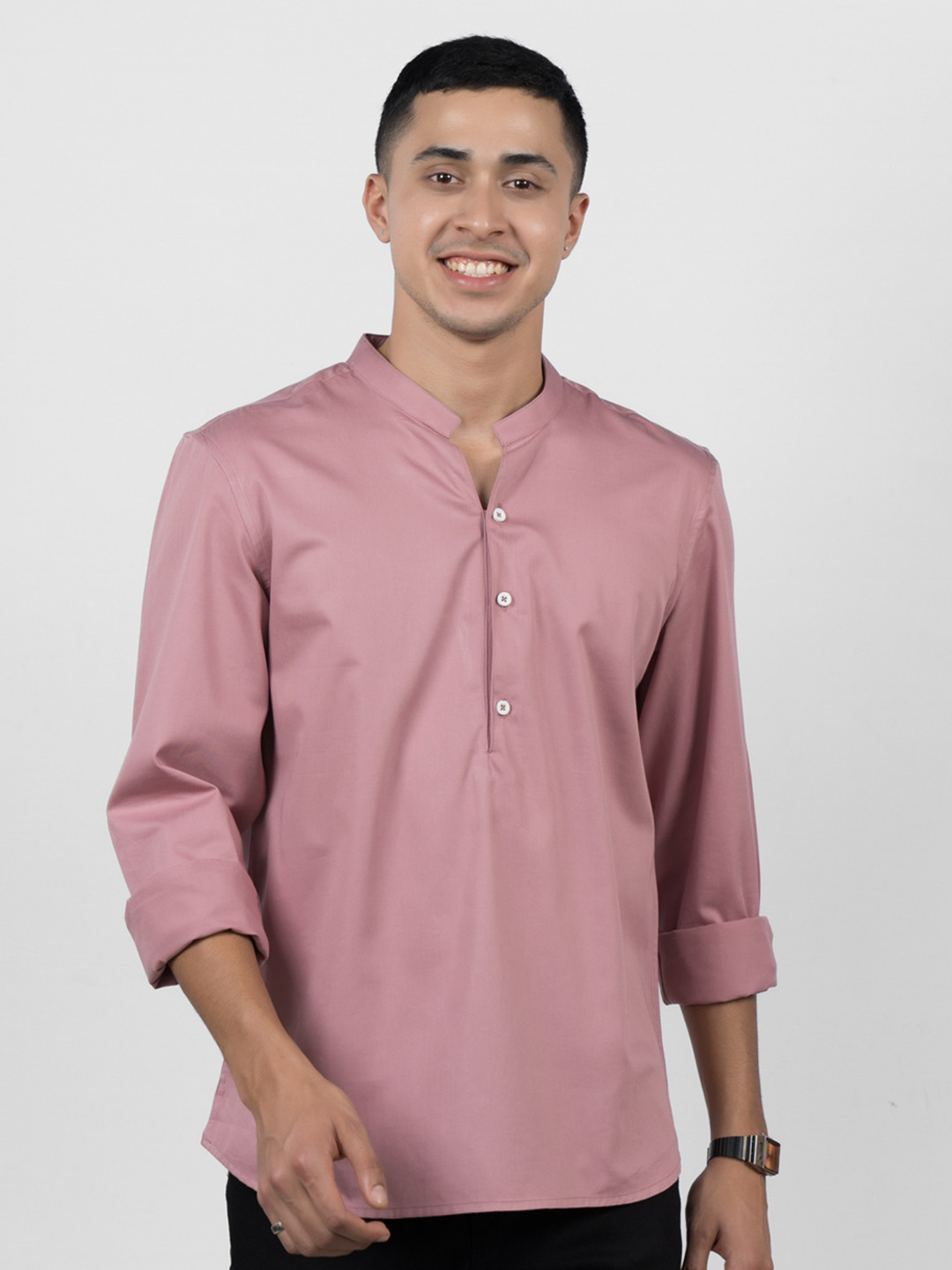 

Wellbi Comfort Slim Fit Mandarin Collar Pure Cotton Casual Shirt, Pink