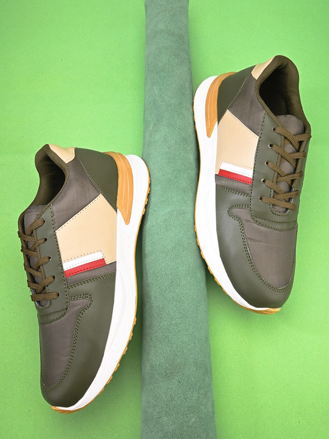 

Mast & Harbour Olive Men Colourblocked Sneakers