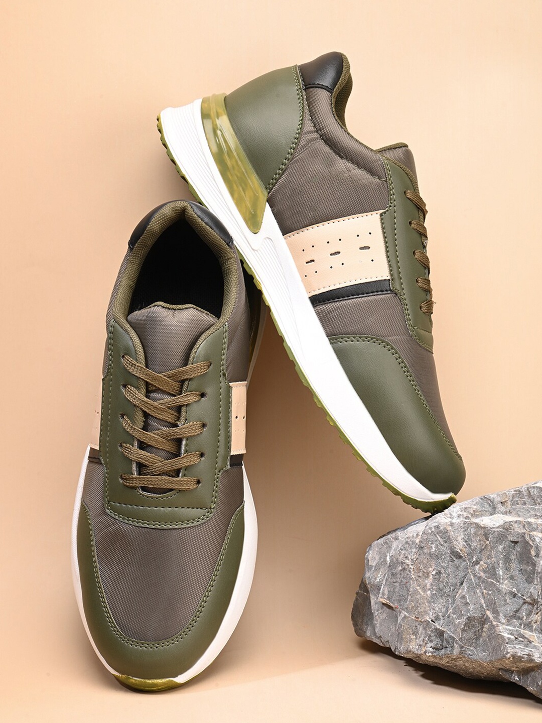 

Mast & Harbour Olive Men Textured Sneakers