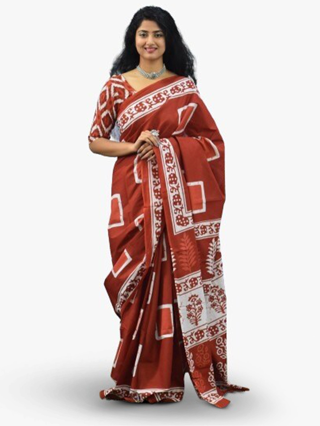 

TROPWEAR Ethnic Motifs Pure Cotton Handloom Ikat Saree, Maroon