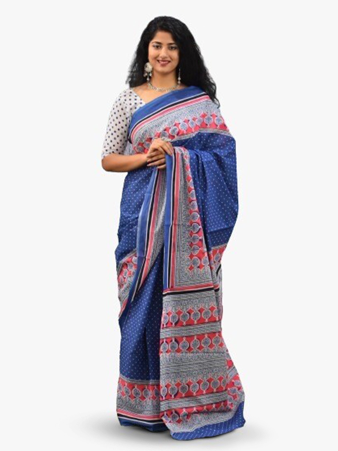 

TROPWEAR Ethnic Motifs Printed Pure Cotton Block Print Saree, Pink