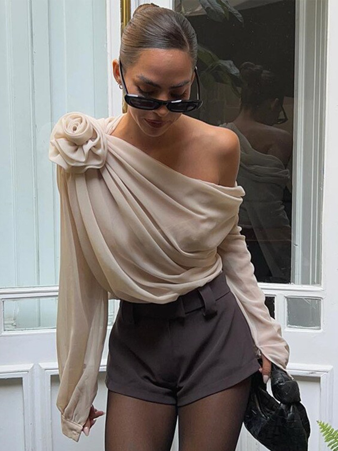 

StyleCast Beige Opaque Print Top
