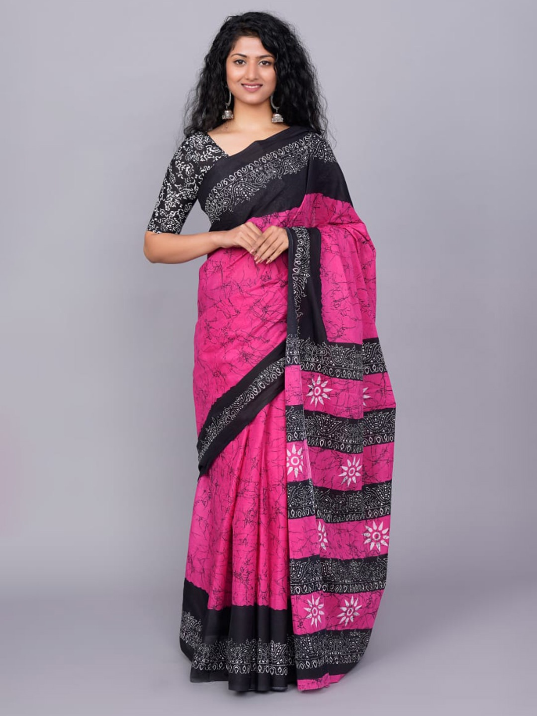 

TROPWEAR Ethnic Motifs Pure Cotton Handloom Ikat Saree, Pink