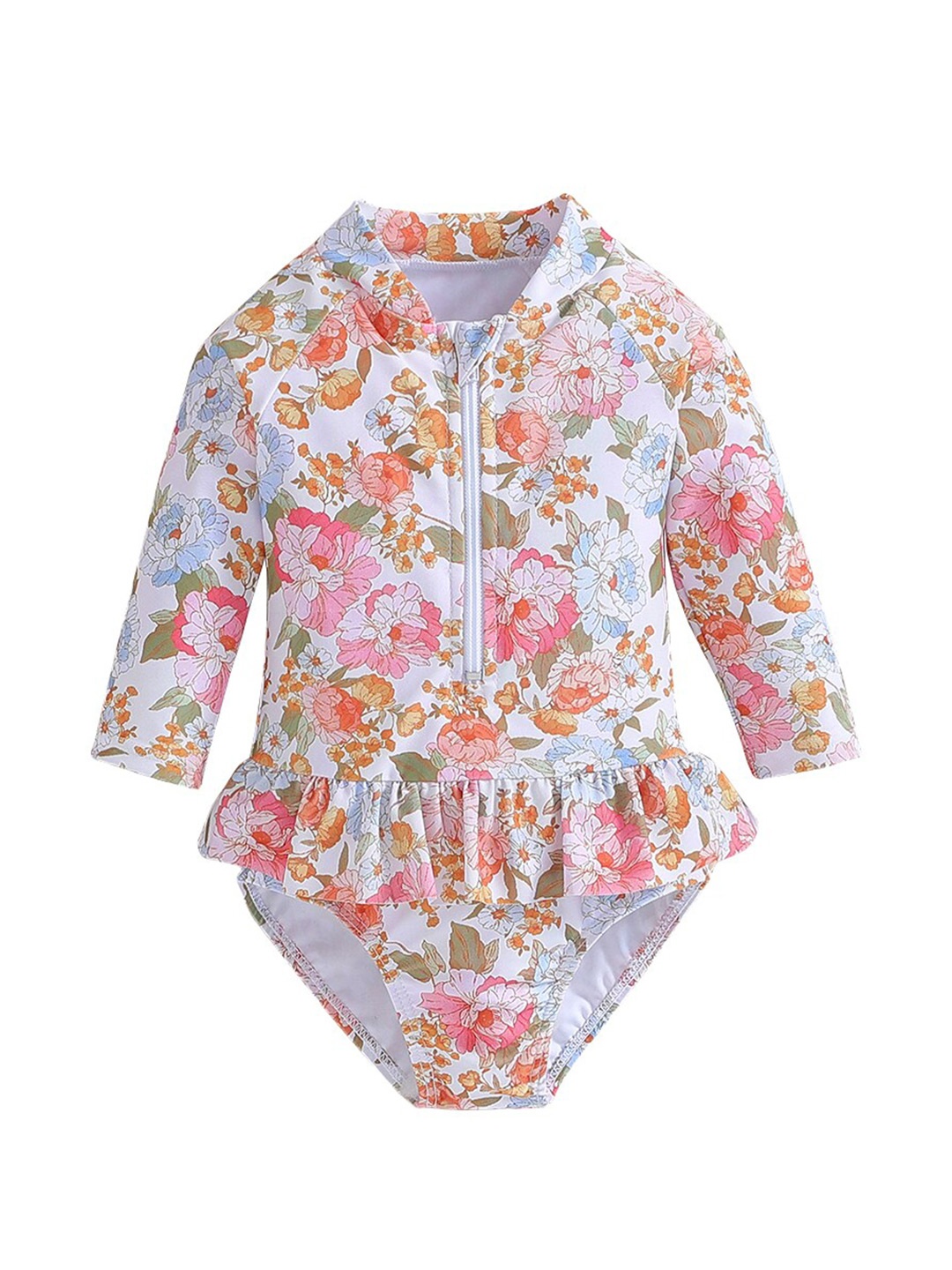 

StyleCast White Girls Floral Printed Zip-Up Bodysuit Swimwear