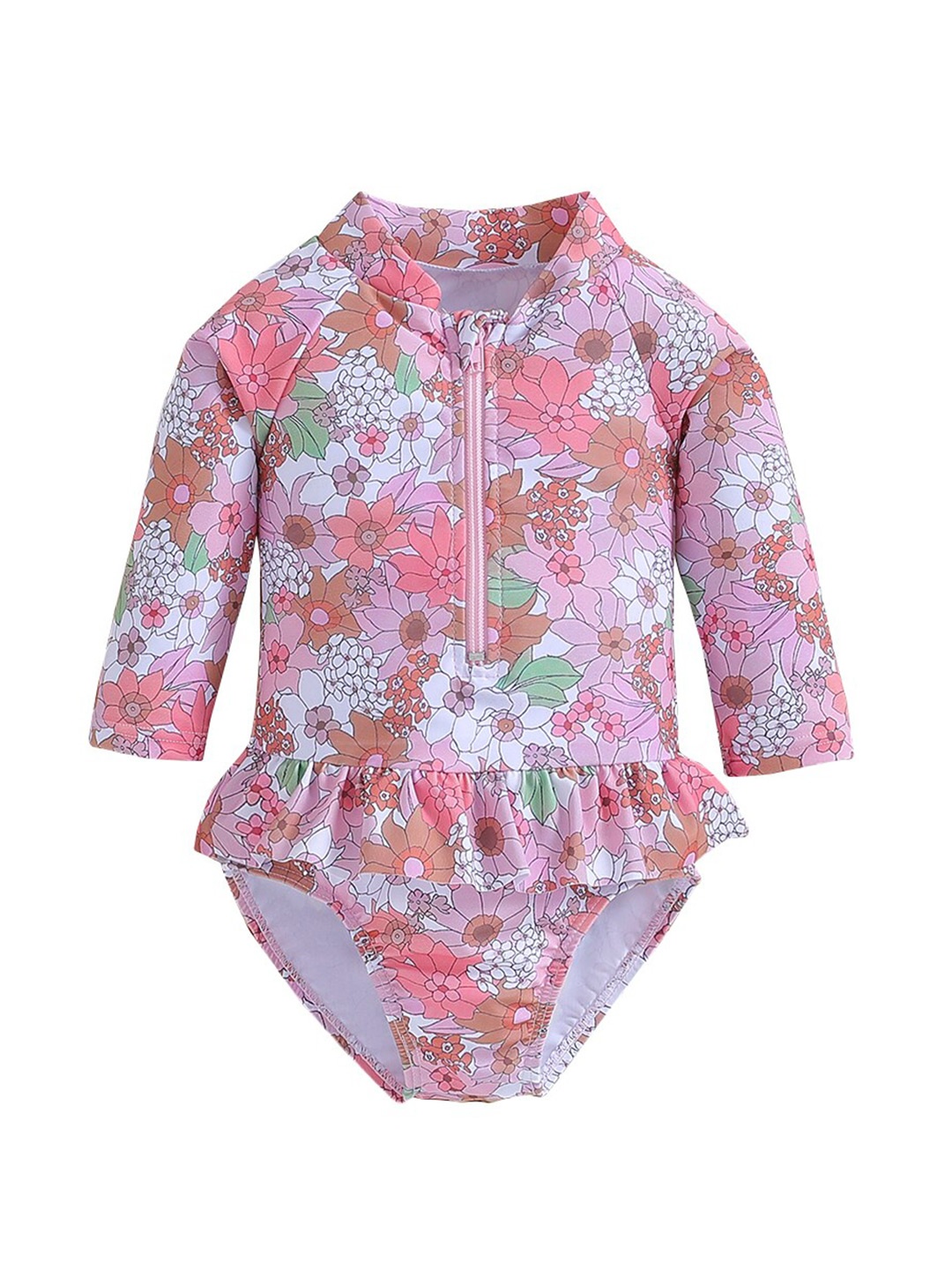 

StyleCast Pink Girls Floral Printed Zip-Up Bodysuit Swimwear