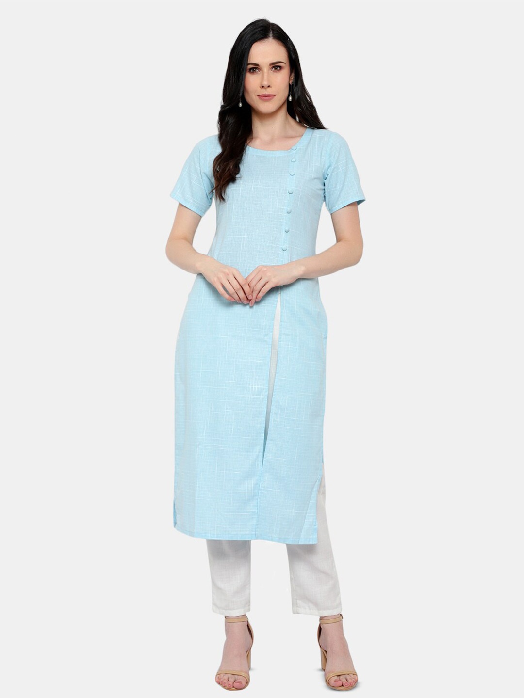

URG Women Blue Cotton Front Slit Kurta