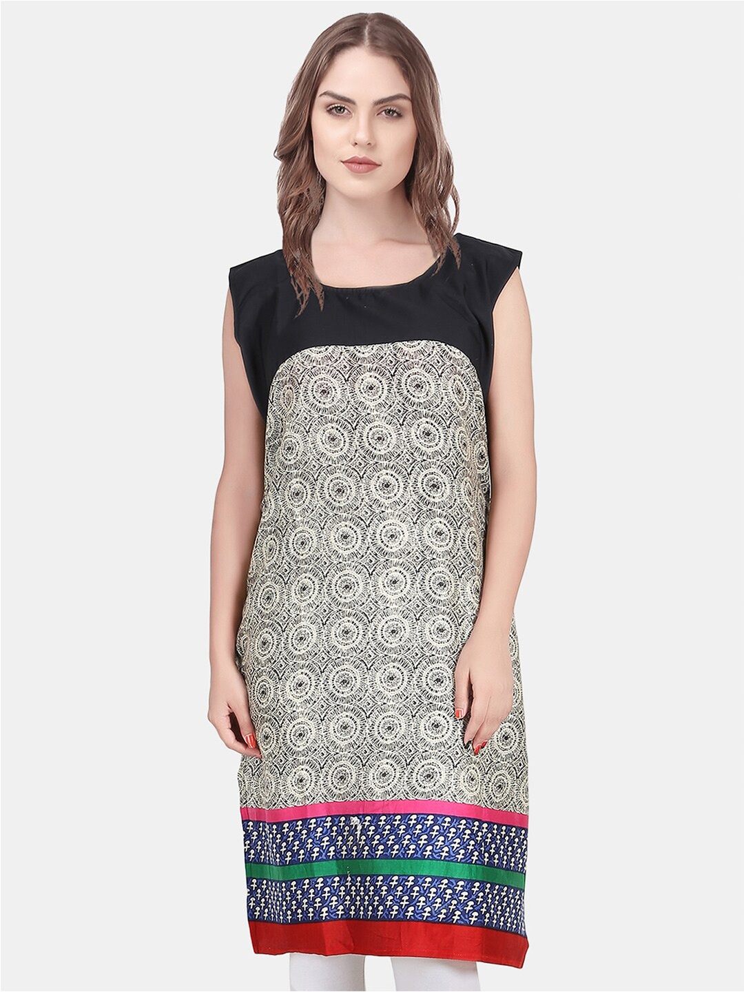 

URG Ethnic Motifs Straight Round Neck Grey Cotton Kurta