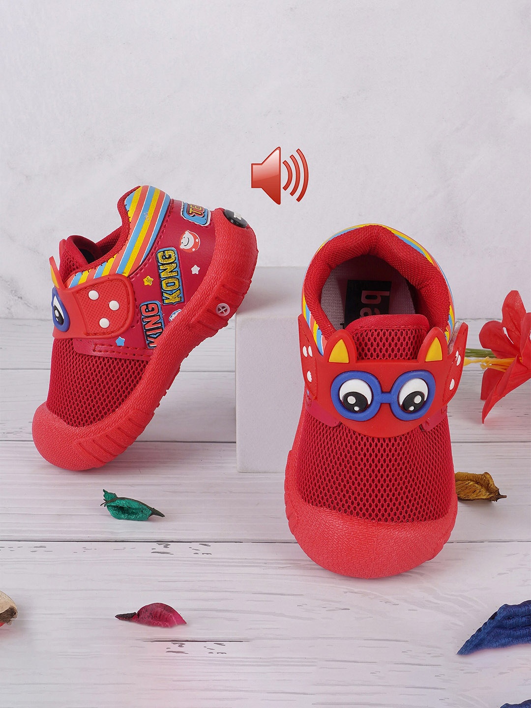 

BAESD Kids Printed Lightweight Musical Velcro Sneakers, Red