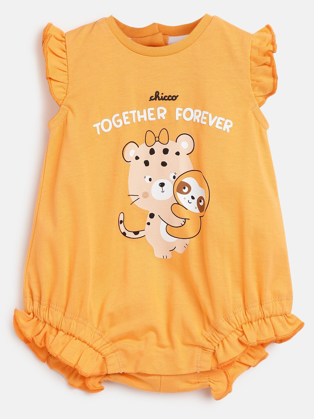 

Chicco Infant Girls Graphic Printed Pure Cotton Rompers, Orange