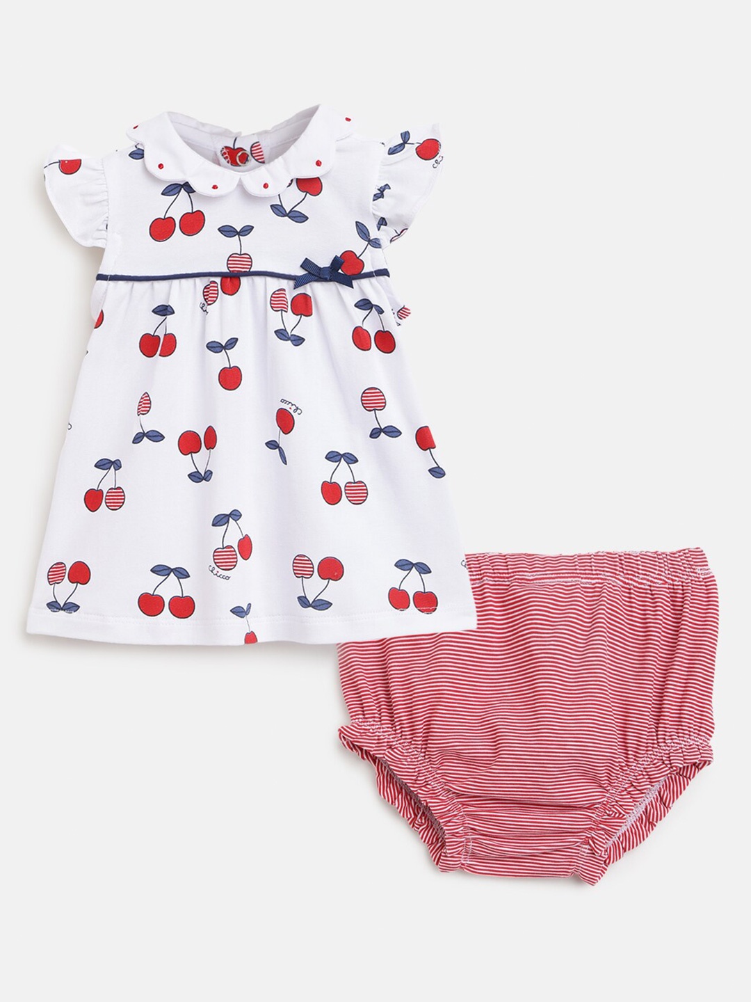 

Chicco Infants Girls Cherry Printed Short Sleeves Cotton Dress With Shorts, White