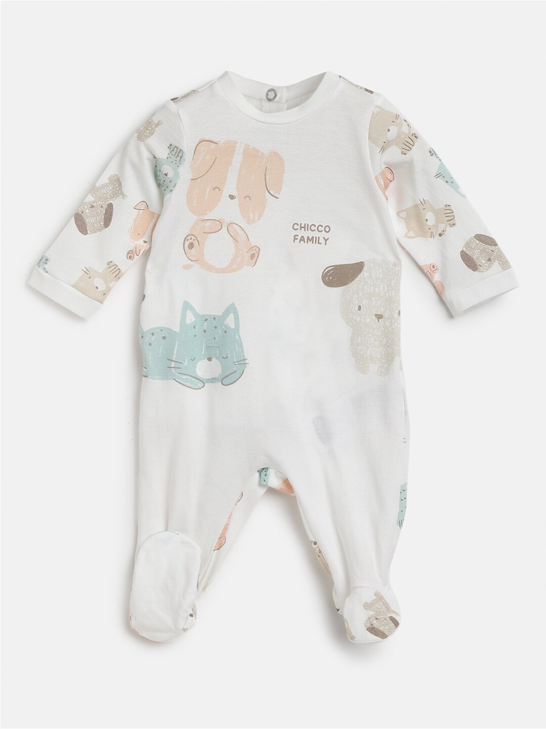 

Chicco Infants Conversational Printed Pure Cotton Sleepsuit, White