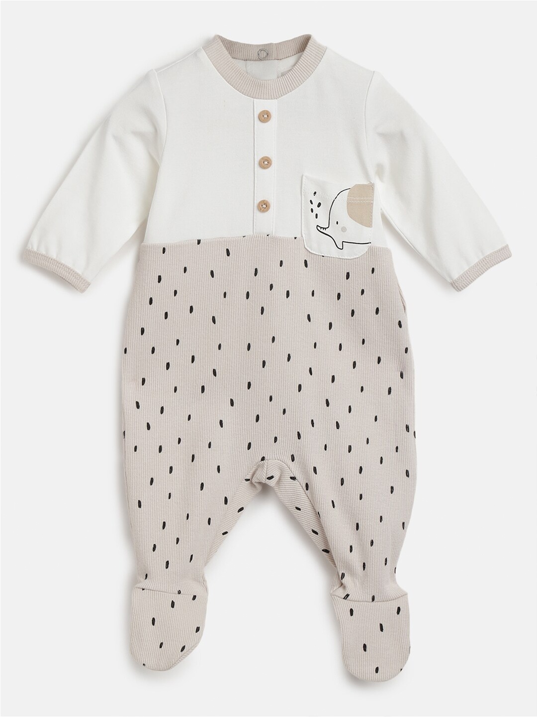

Chicco Infant Kids Polka Dots Printed Sleepsuit, Beige